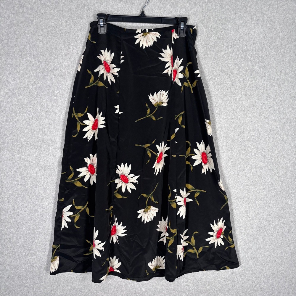 Vintage Y2K Maxi Skirt Medium Black Red Daisy Floral Feminine Dark Romantic